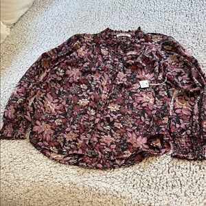 Dex Red and Pink Ruffled Long Sleeve Blouse